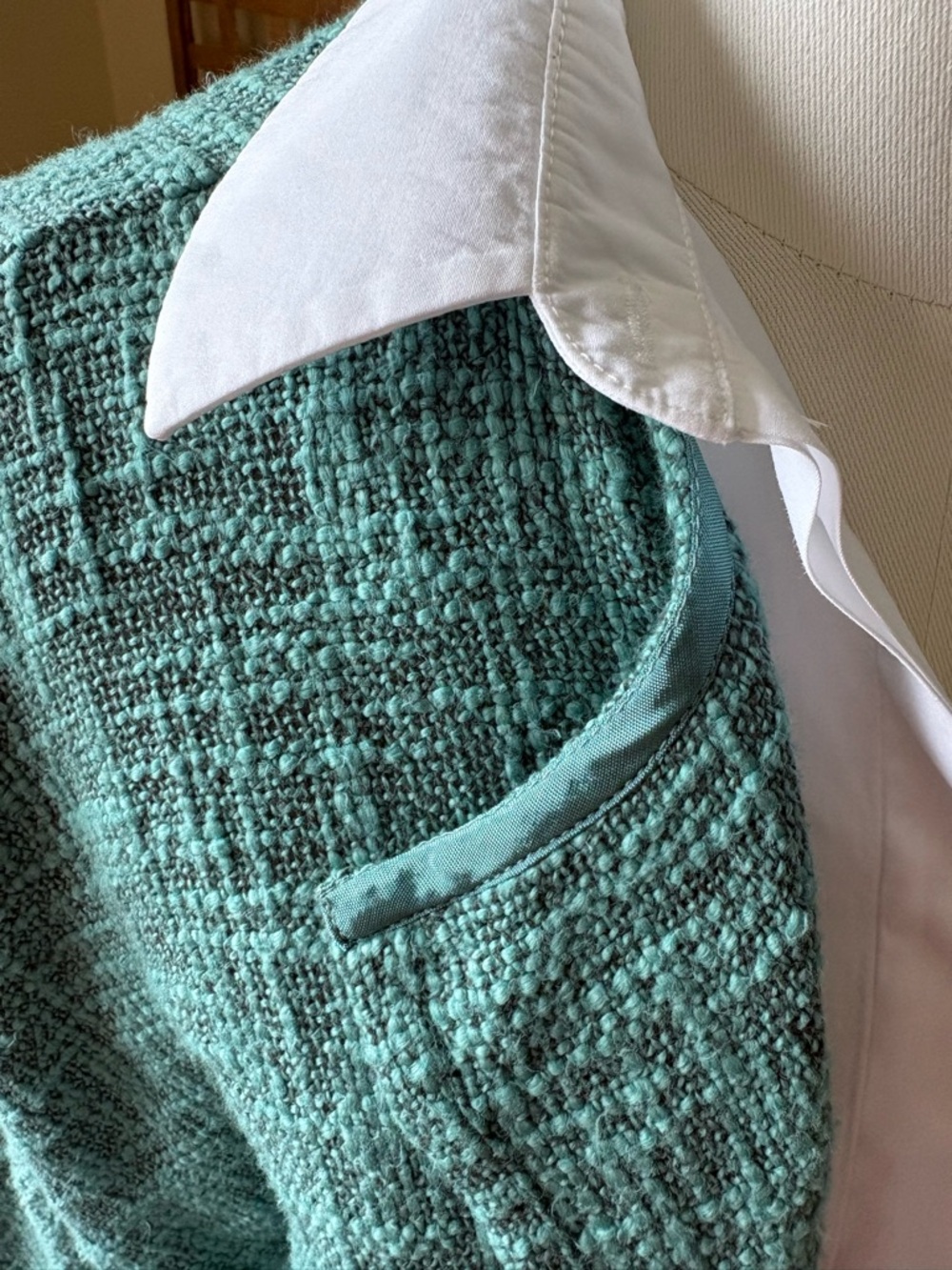 Masai Classic Open-Front Textured Cotton Boucle Knit Teal Oversized Jacket - XL - Picture 3 of 9